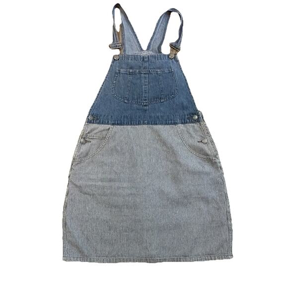 VTG Arizona Denim Bib Overall Dress Juniors M Blue white Railroad Mini‎ 90's y2k - Picture 1 of 8